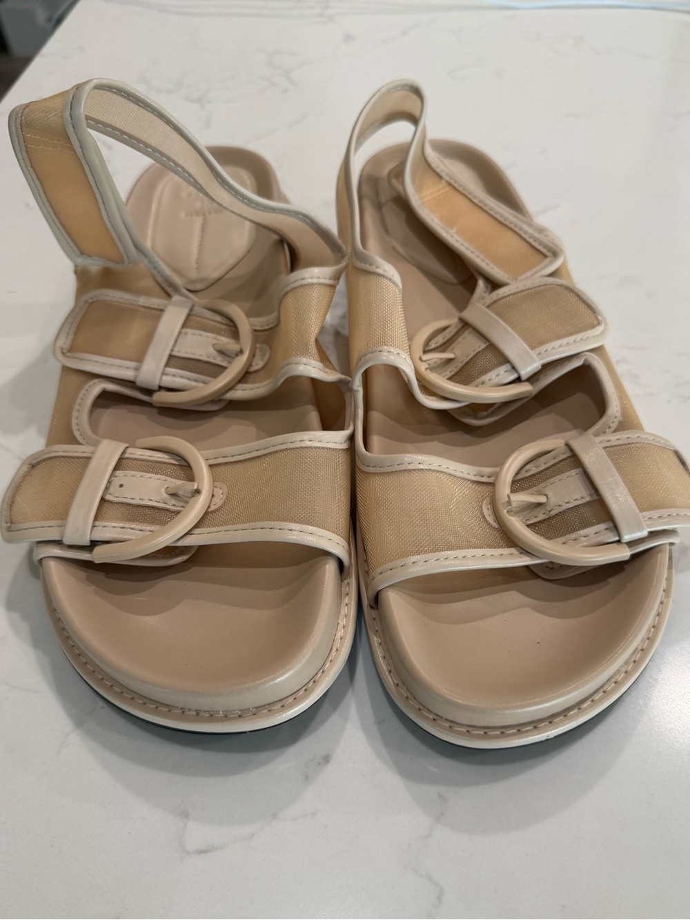 Never Worn Zara Beige Mesh Double-Strap Buckle Sandals - Picture 2 of 5